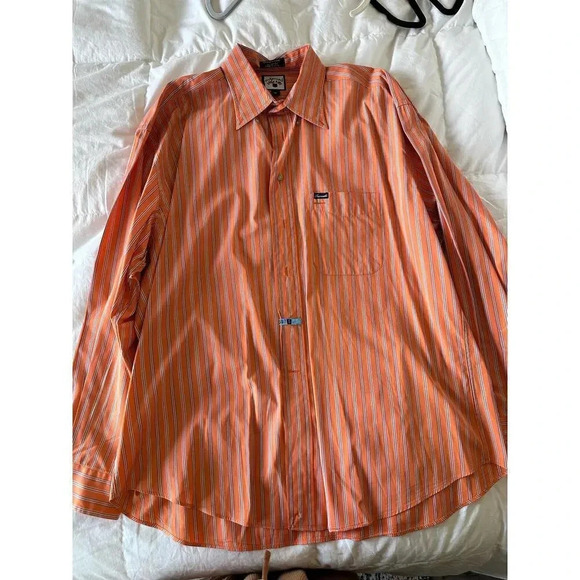 Faconnable Men's Orange & White Stripes Long Sleeves Button Down Shirt Size XL - Picture 2 of 5